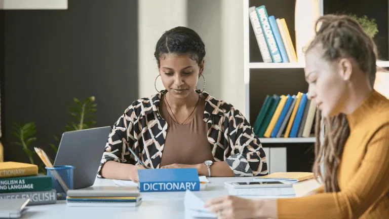 Students learning a new language at school