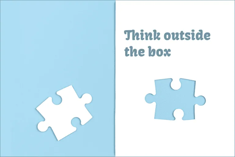 Two puzzle pieces on a blue background with the text